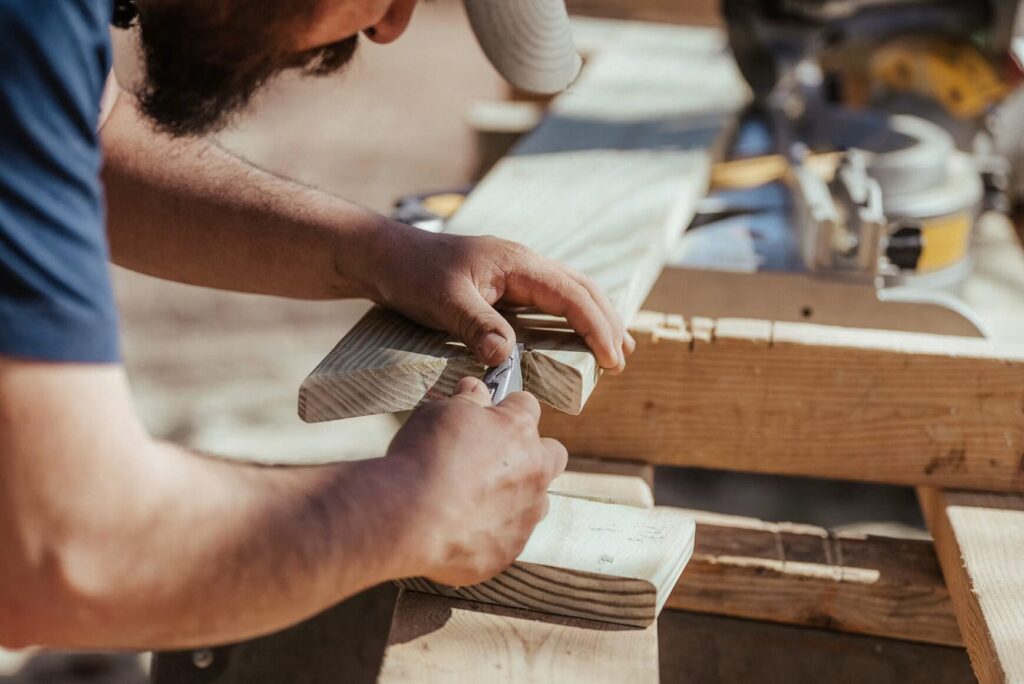 Closeup of wood work on construction site