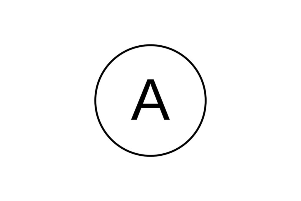 The letter A in uppercase inside a circle