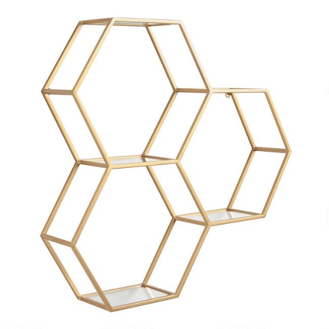 golden metallic hexagonal shelving
