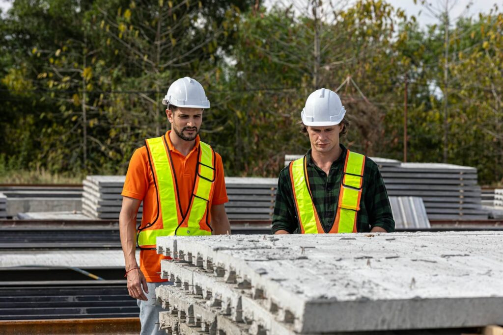 Two construction professionals talk about building materials