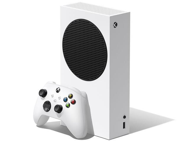 A white X Box S with a controller