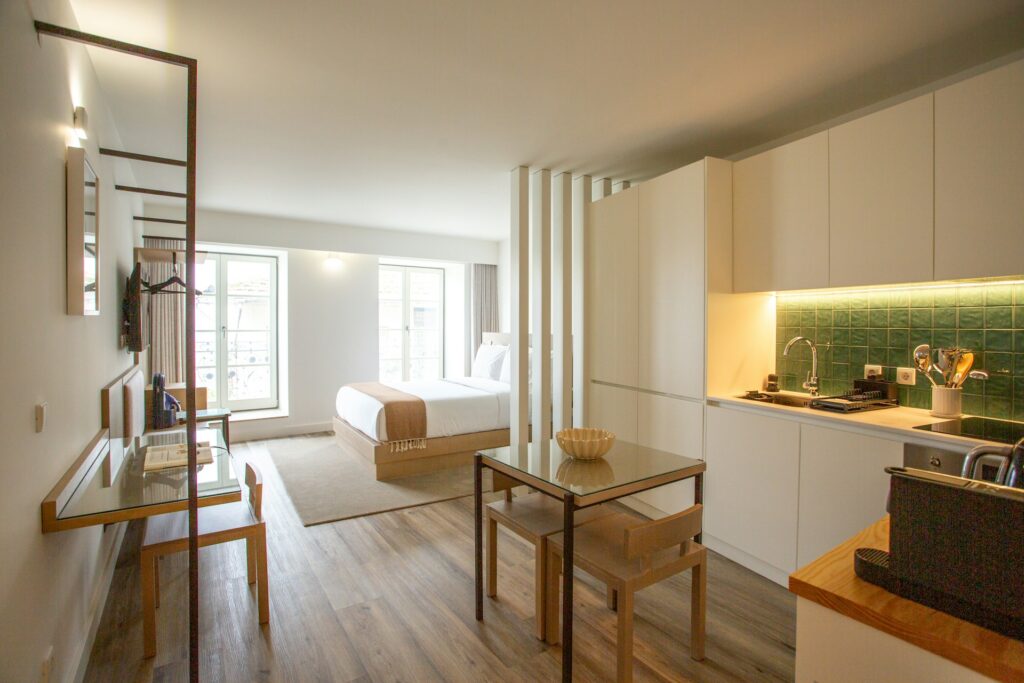 studio apartment with barriers to separate room