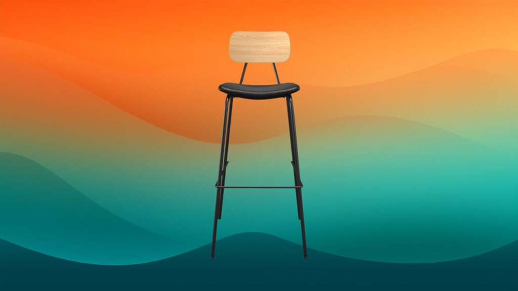 black and tan best bar stools in front of orange and teal gradient background