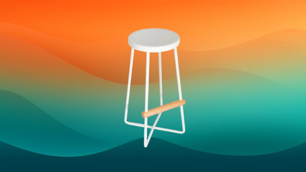 white circular best bar stools in front of orange and teal gradient background