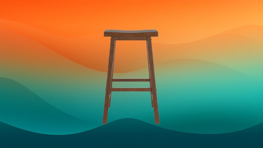 simple wooden best bar stools in front of orange and teal gradient background