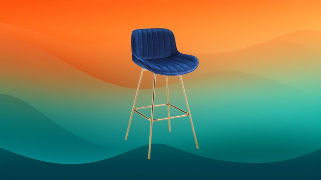 navy and gold best bar stools in front of orange and teal gradient background