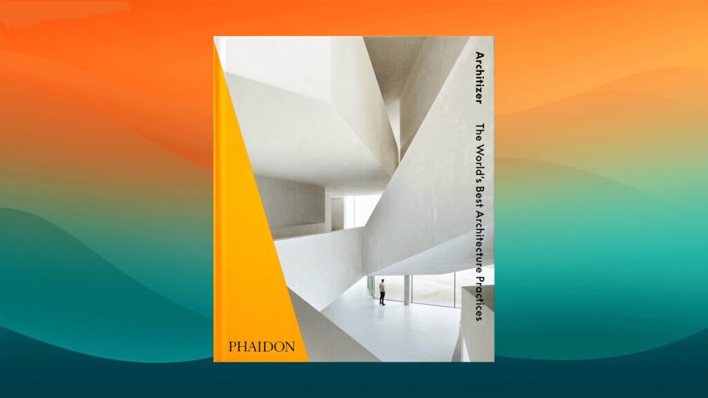 Architizer best coffee table book in front of an orange and teal background