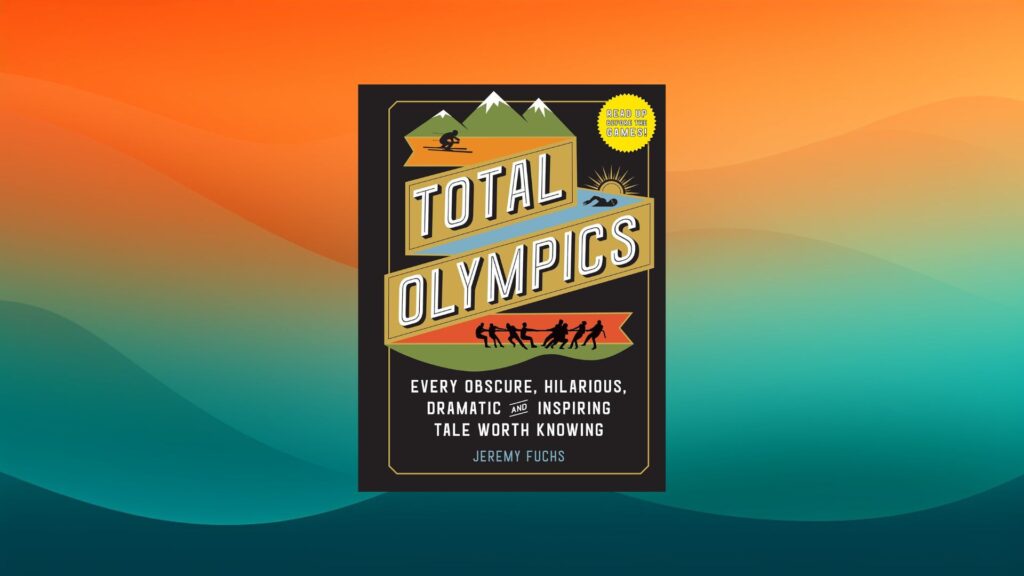 Total Olympics coffee table book in front of an orange and teal background