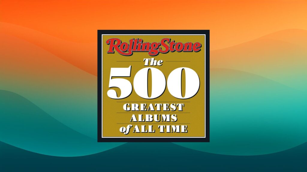 The 500 Greatest Albums of All Time best coffee table book in front of an orange and teal background