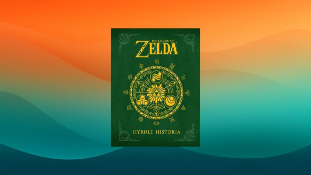 green Legend of Zelda best coffee table book in front of an orange and teal background