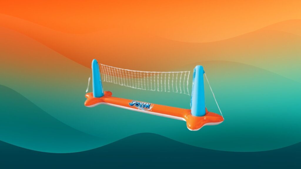 orange and blue volleyball pool float