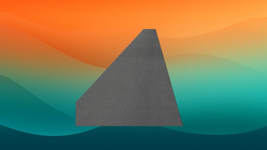gray floor mat with orange and teal background