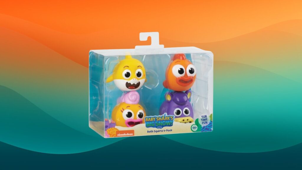 pack of four Baby Shark fish squirt toys