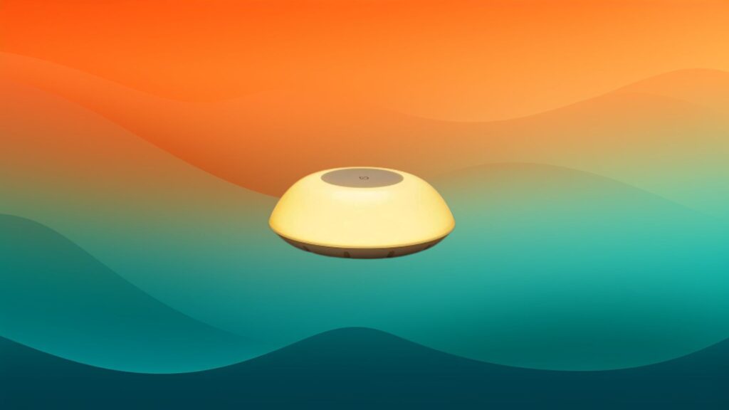 small table lamp for reading in front of an orange and teal background