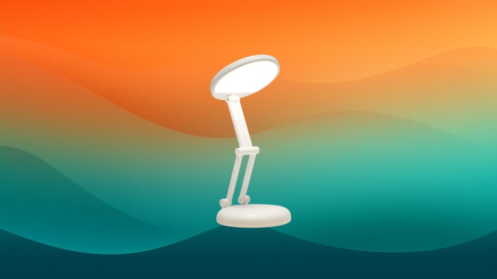 circular white best reading light in front of an orange and teal background