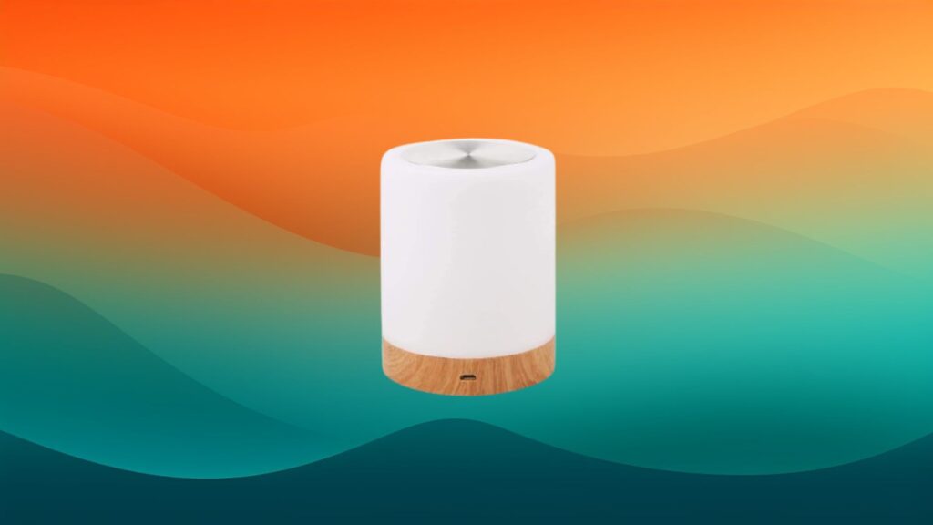 white and tan night light best reading lamp in front of an orange and teal background