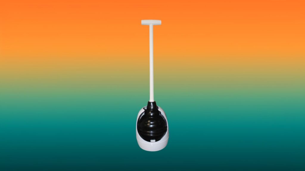 white and black Korky Beehive toilet plunger
