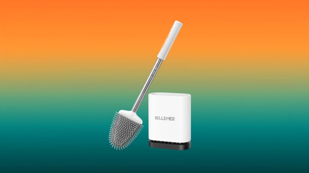 white and gray Sellemer toilet brush