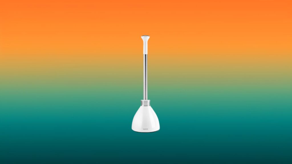 white and metal Simple Human toilet plunger
