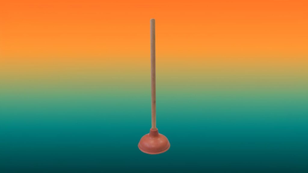 red and wooden Supply Guru toilet plunger