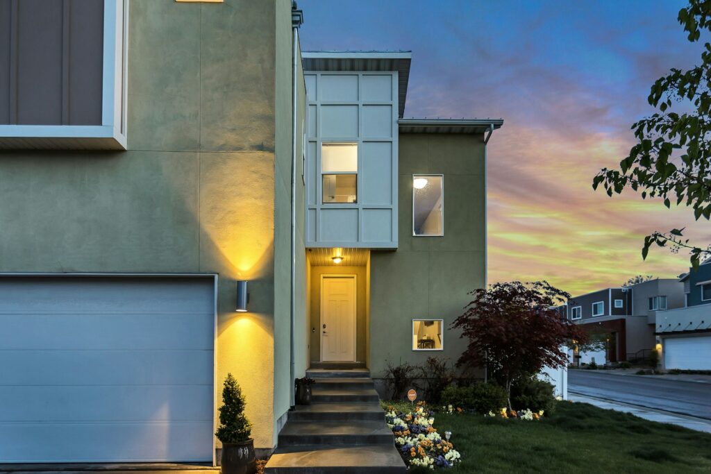 A house with the sunset.