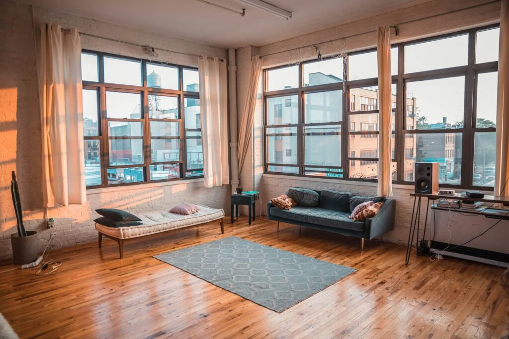 The interior of a furnished New York apartment.