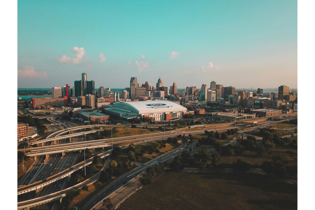 Aerial view of downtown Detroit