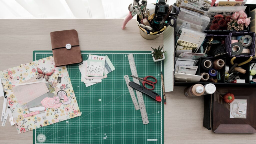 a sewing graph with a variety of art supplies and sewing stuff