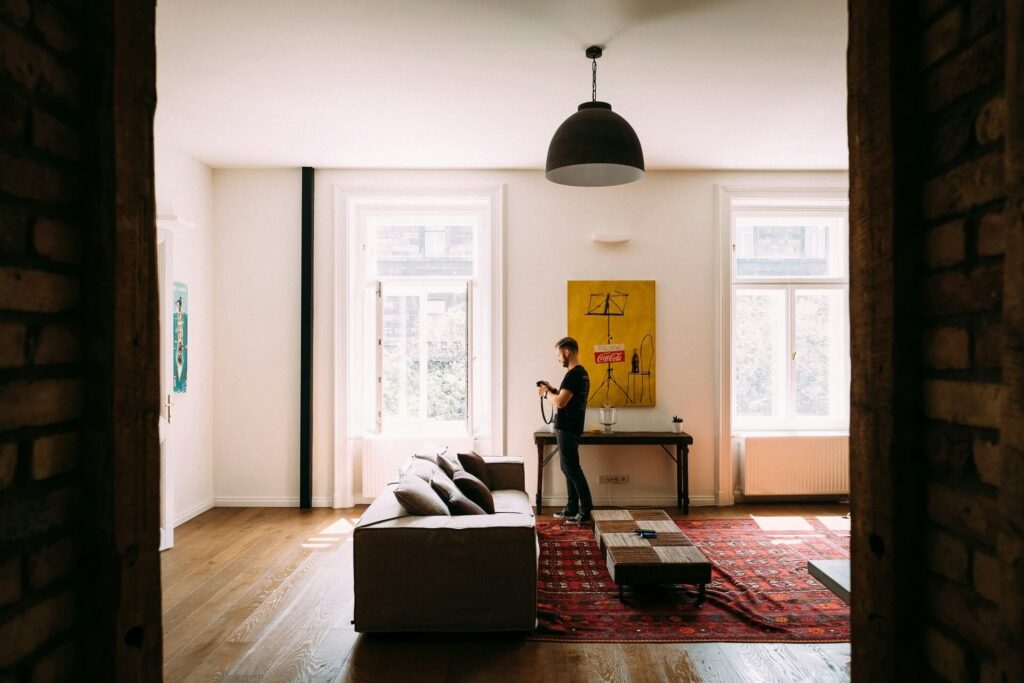 A house buyer doing a final walk-through after a home inspection.