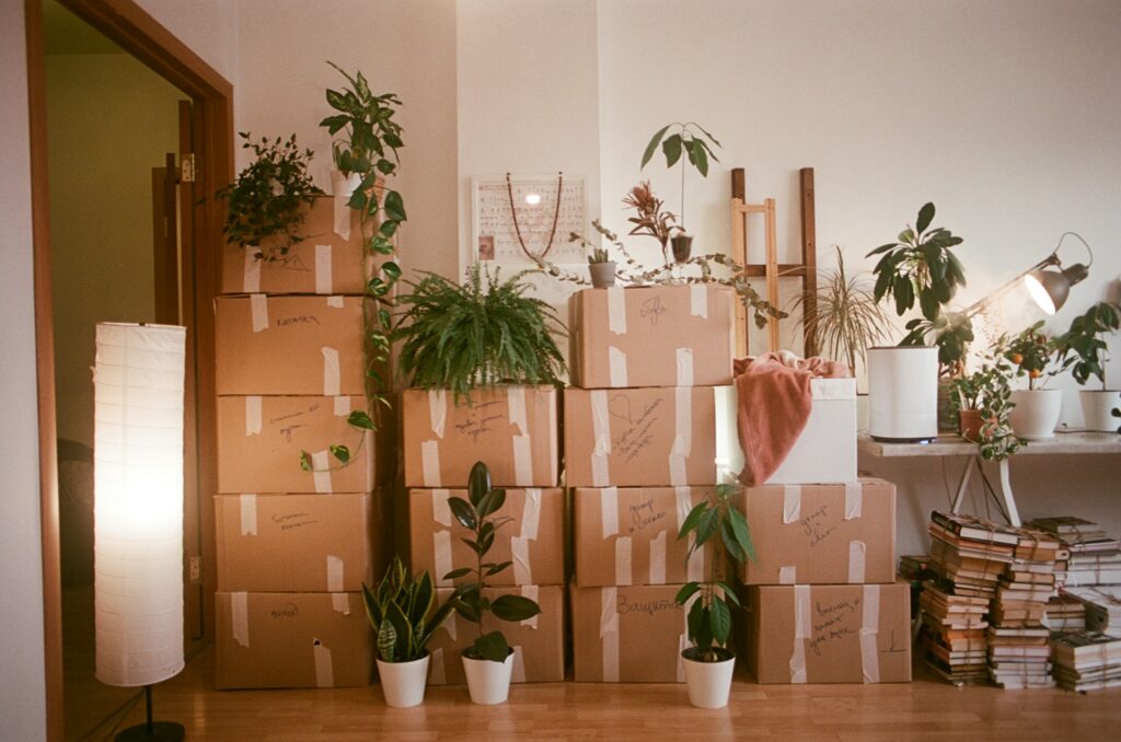 packed boxes for a move before a person can change their address
