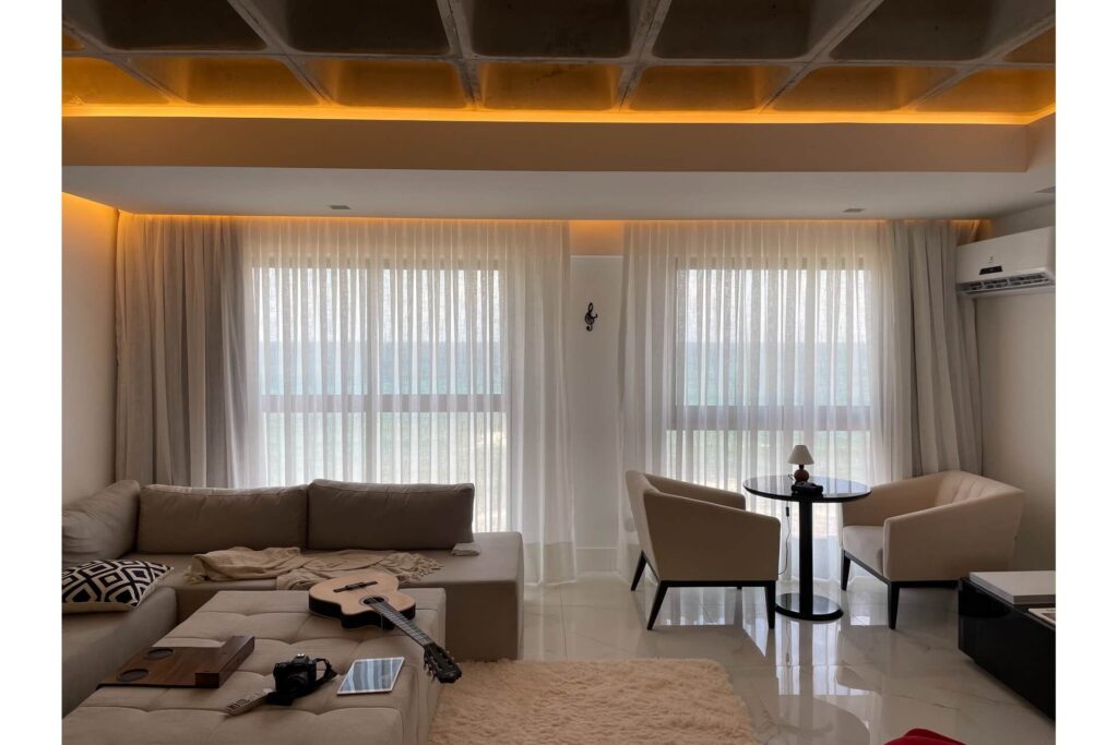 Apartment living room overlooking the beach