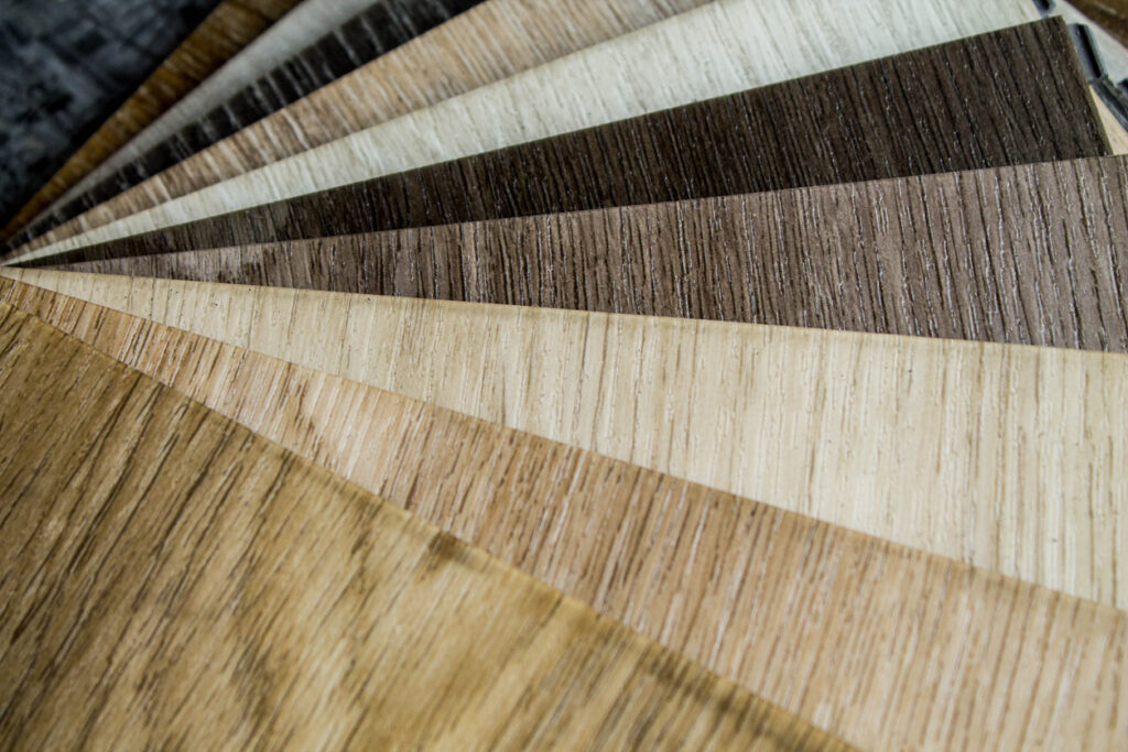 Different colored plywood tiles fanned out