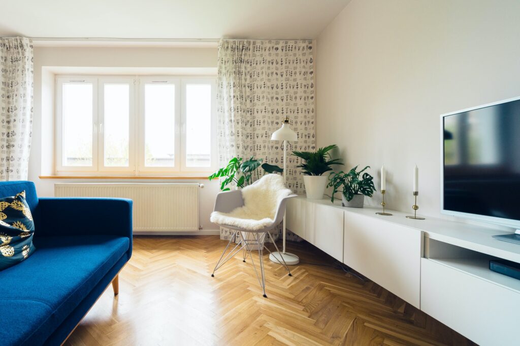 A bright living room with a change in layout