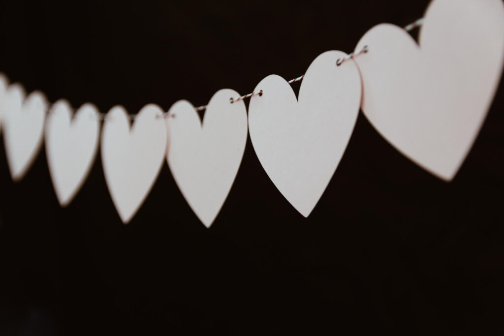 white heart party banner decor