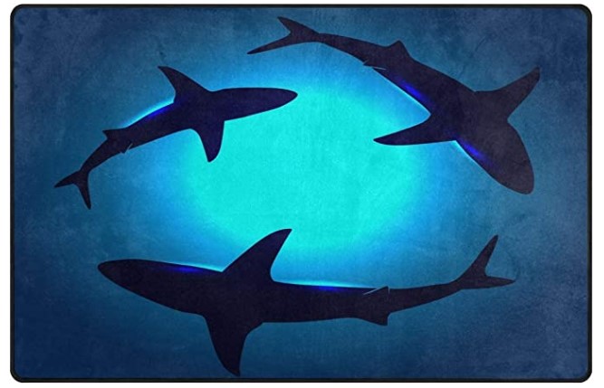 inexpensive rugs - blue rug with sharks circling