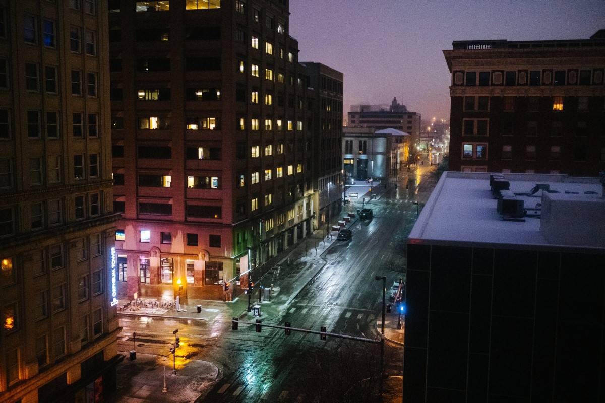 the city streets of omaha at night