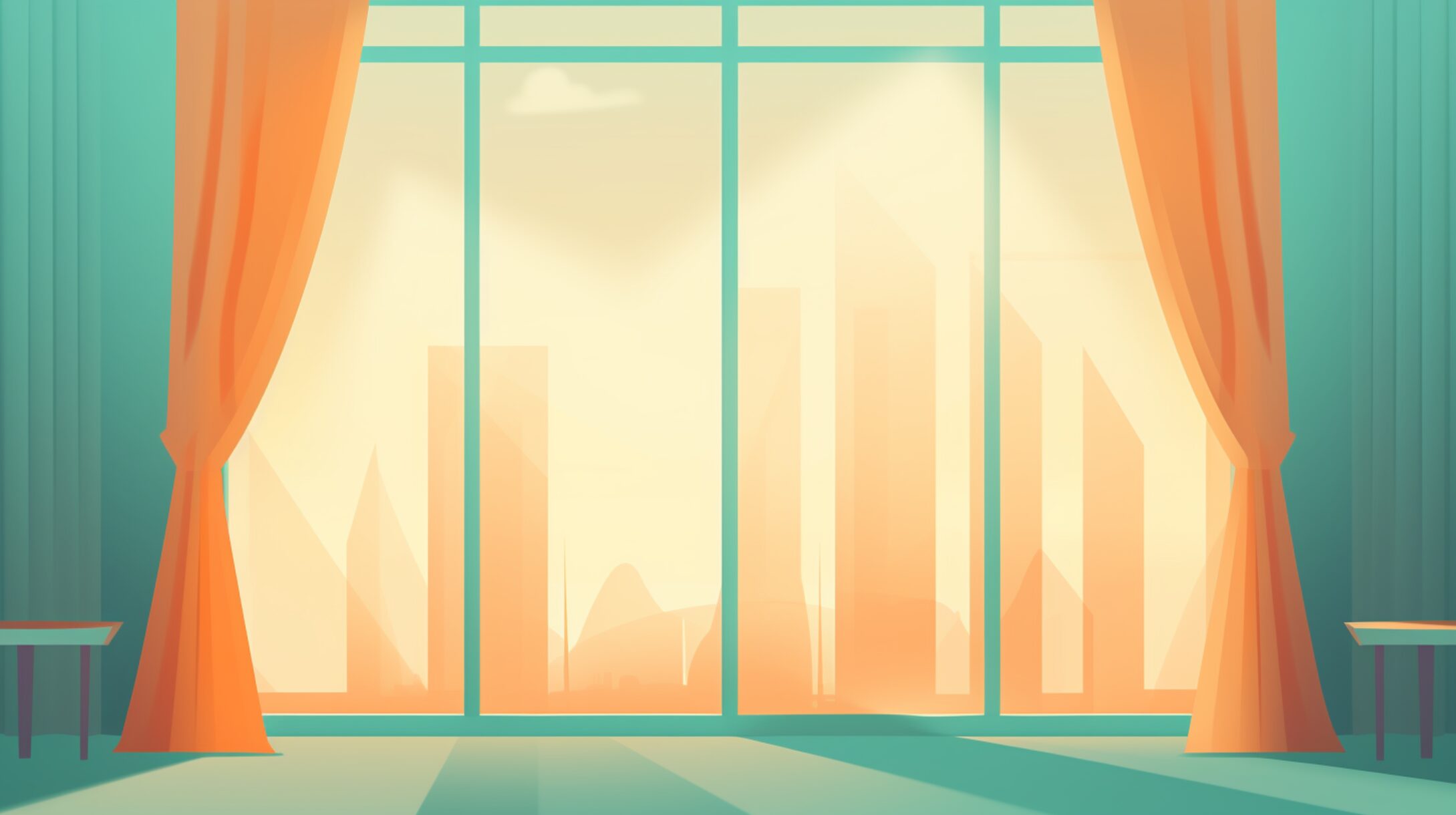 orange-curtains-against-large-windows-to-soundproof