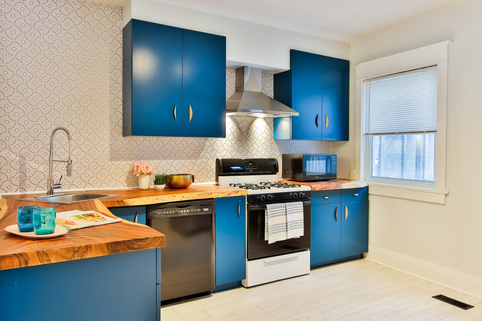 kitchen with vibrant cabinets