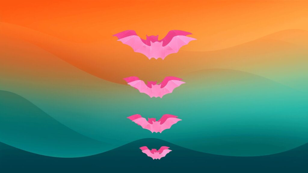 pink bats in front of an orange and teal background
