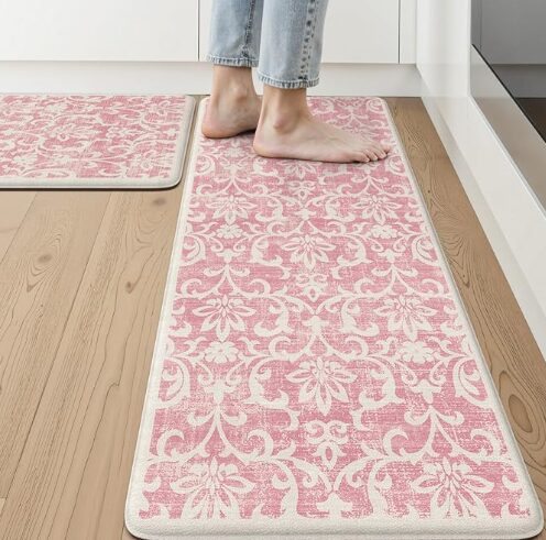 Keep your feet comfortable and lean into the pink, vintage vibe with these kitchen mats.