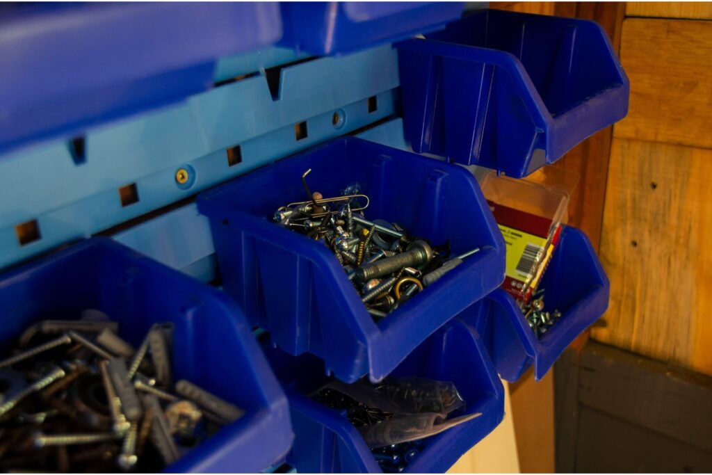 Nails organized into clear bins