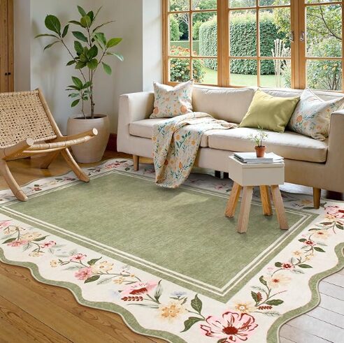 Scalloped edges are very on-trend this spring and this rug fits the bill.