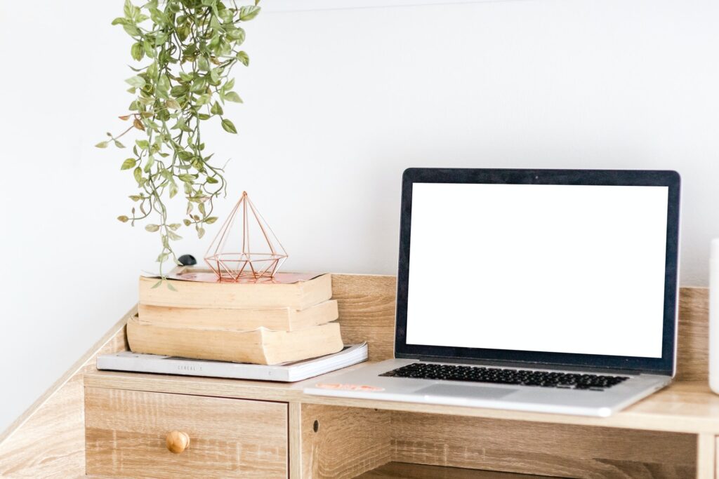 Wooden drawers and floating desk area