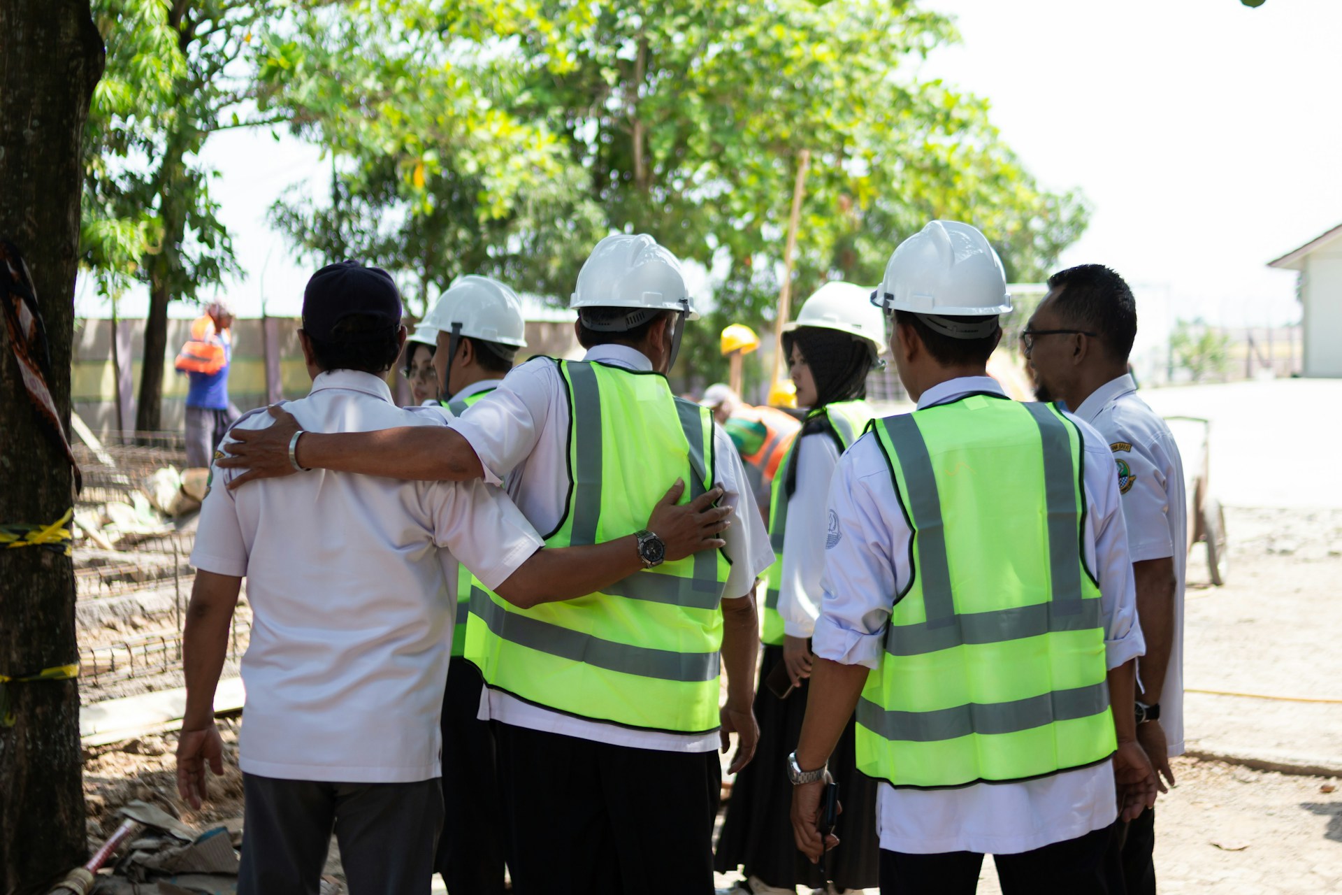 diverse construction group with manager