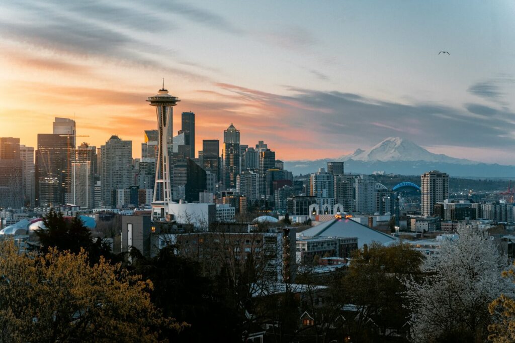 Seattle skyline at sunset from Kerry Park
