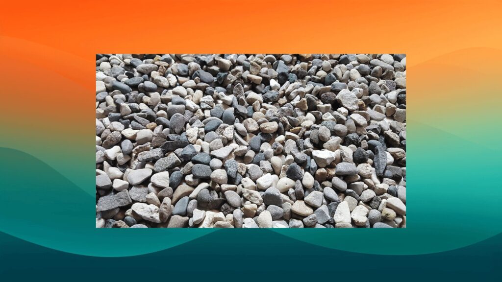 gray and tan stones for potted plants in front of an orange and teal background