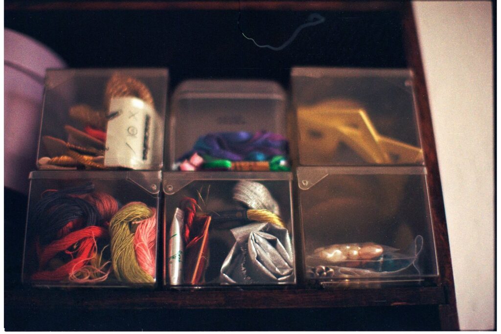 Storage bins with small items inside