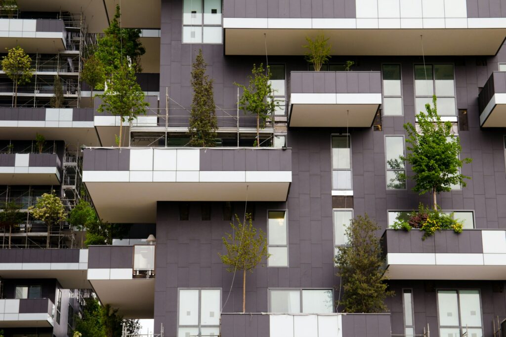 The start of a vertical garden on the outside of a building.