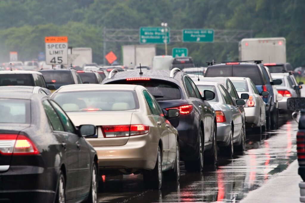 traffic on wet road