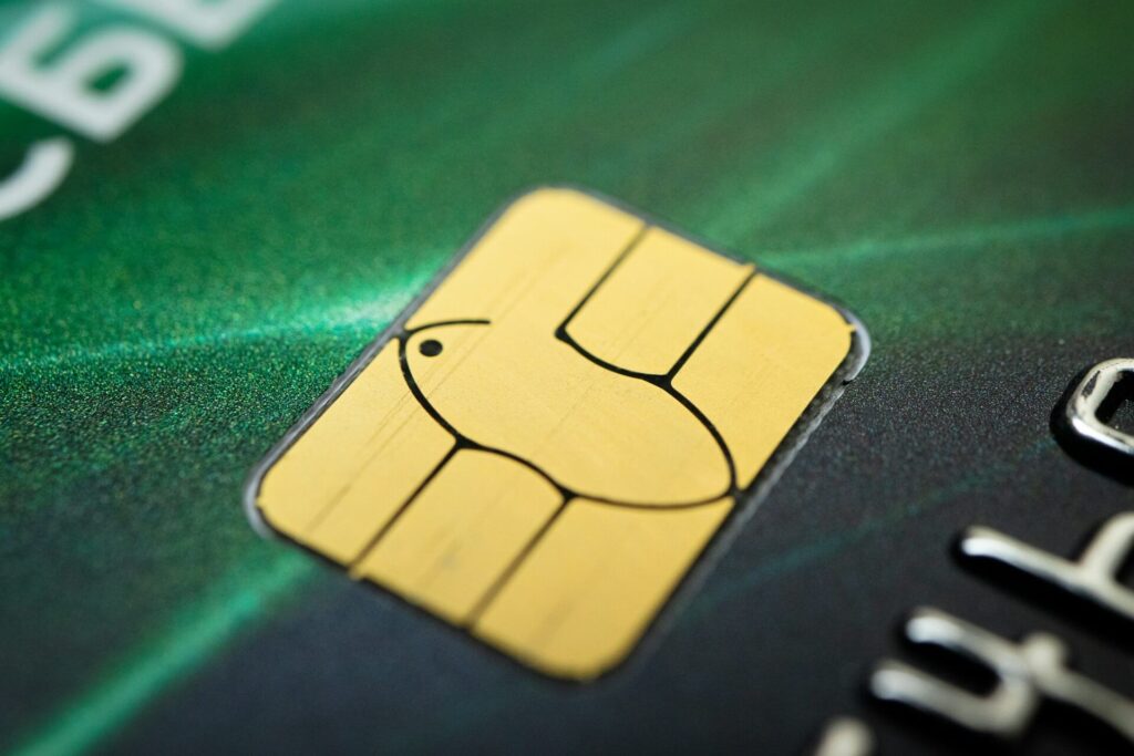 A chip attached to a credit card